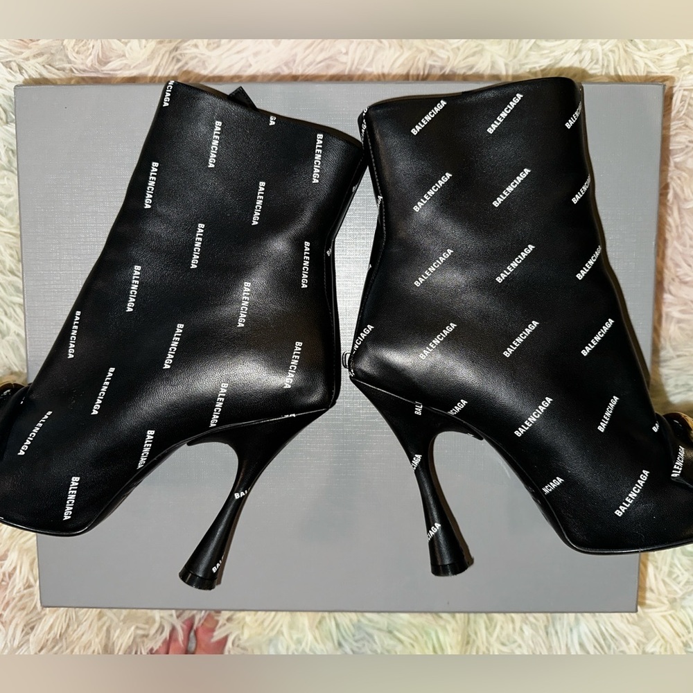 Balenciaga Fringe Knife BB Logo Black Leather Bootie Size 37 - Picture 7 of 16